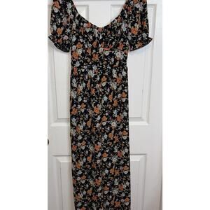 Inspired Hearts Women's Orange Floral Off the Shoulder Jumpsuit Size M 0644-AS